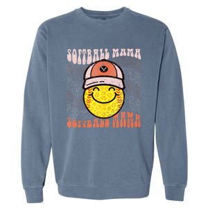 Funny Hippie Smile Face Baseball Mama Softball Mothers Day Garment-Dyed Sweatshirt