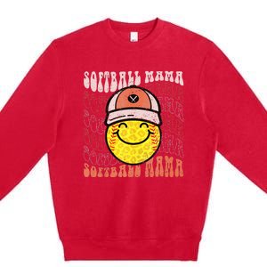 Funny Hippie Smile Face Baseball Mama Softball Mothers Day Premium Crewneck Sweatshirt