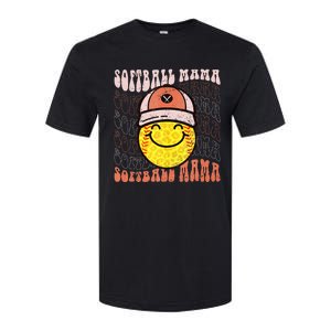 Funny Hippie Smile Face Baseball Mama Softball Mothers Day Softstyle CVC T-Shirt