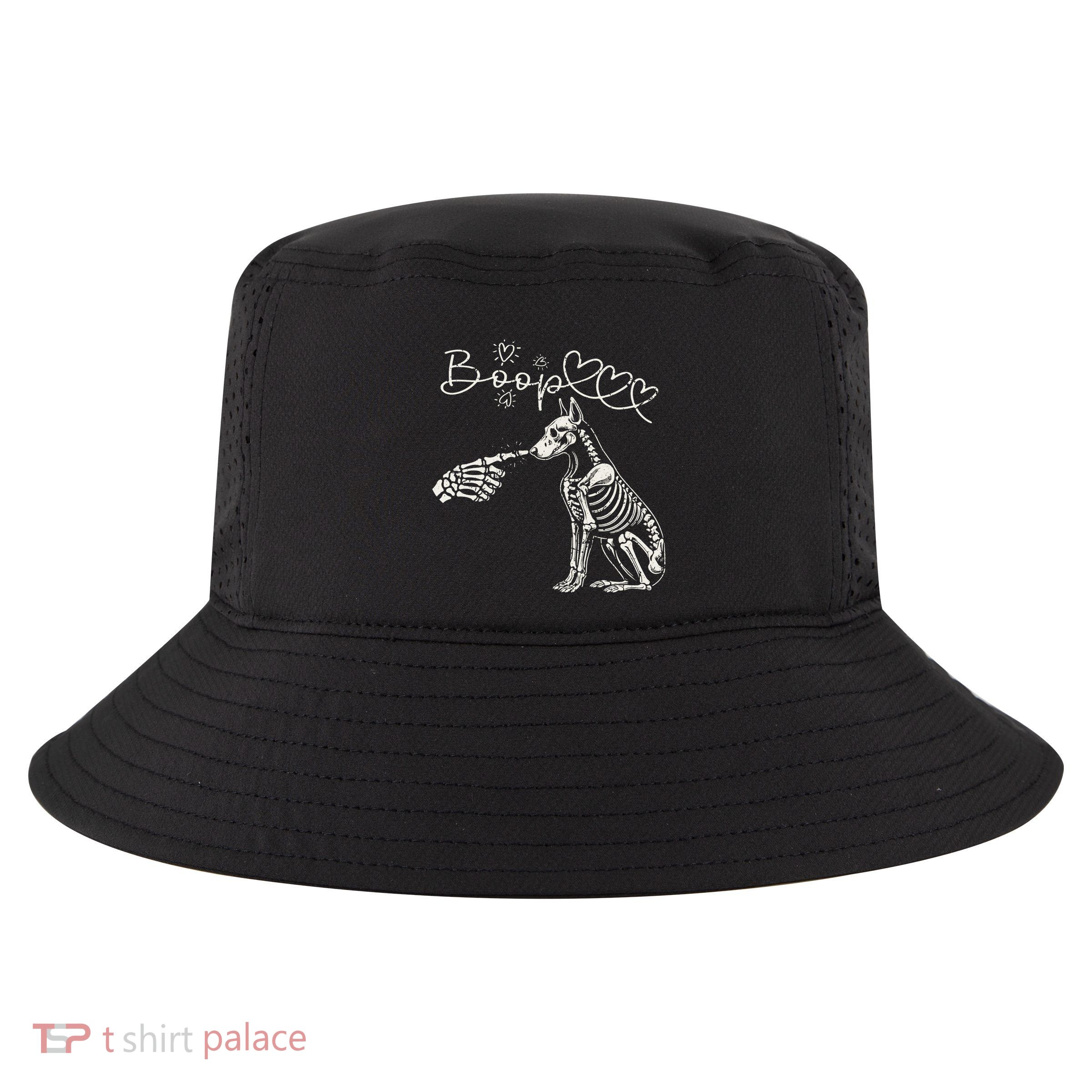 Funny Halloween Skeleton Hand Boop Doberman Pinscher Dog Cool Comfort Performance Bucket Hat