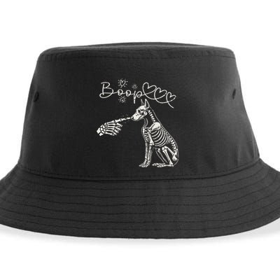 Funny Halloween Skeleton Hand Boop Doberman Pinscher Dog Sustainable Bucket Hat