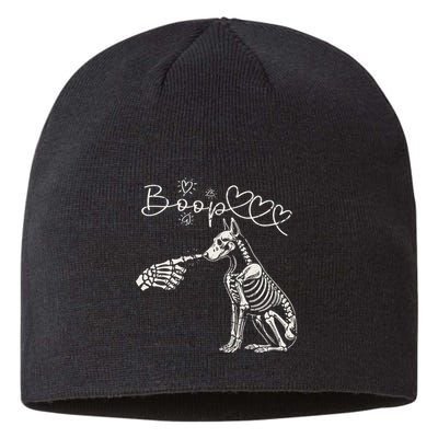 Funny Halloween Skeleton Hand Boop Doberman Pinscher Dog Sustainable Beanie