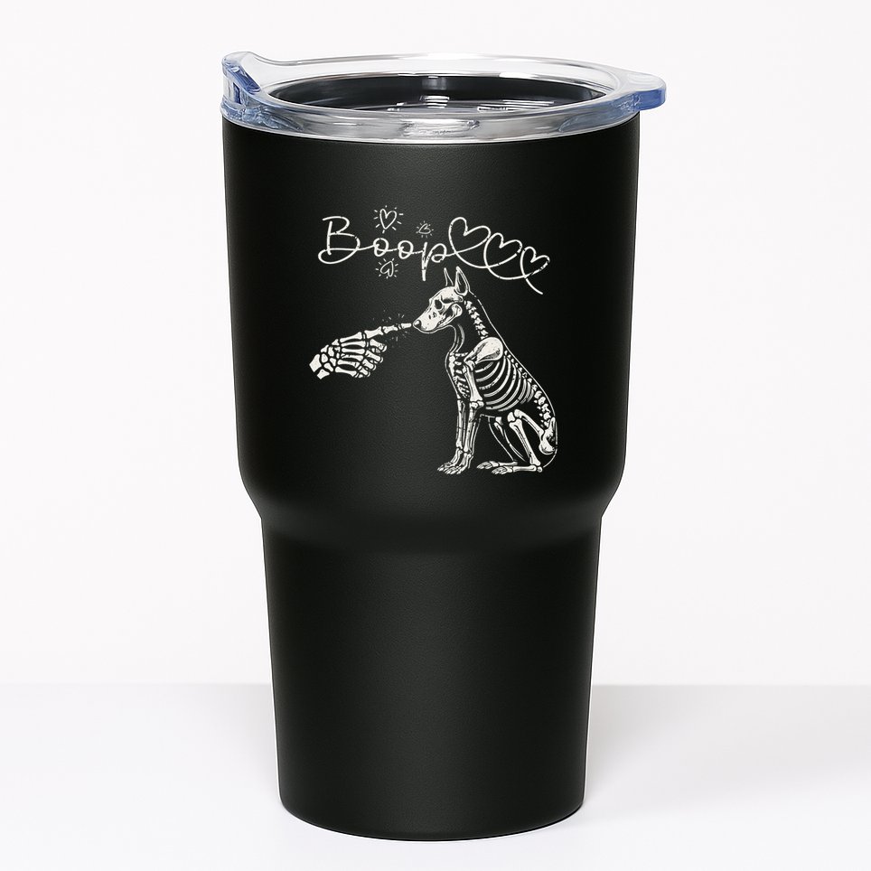 Funny Halloween Skeleton Hand Boop Doberman Pinscher Dog Tumbler