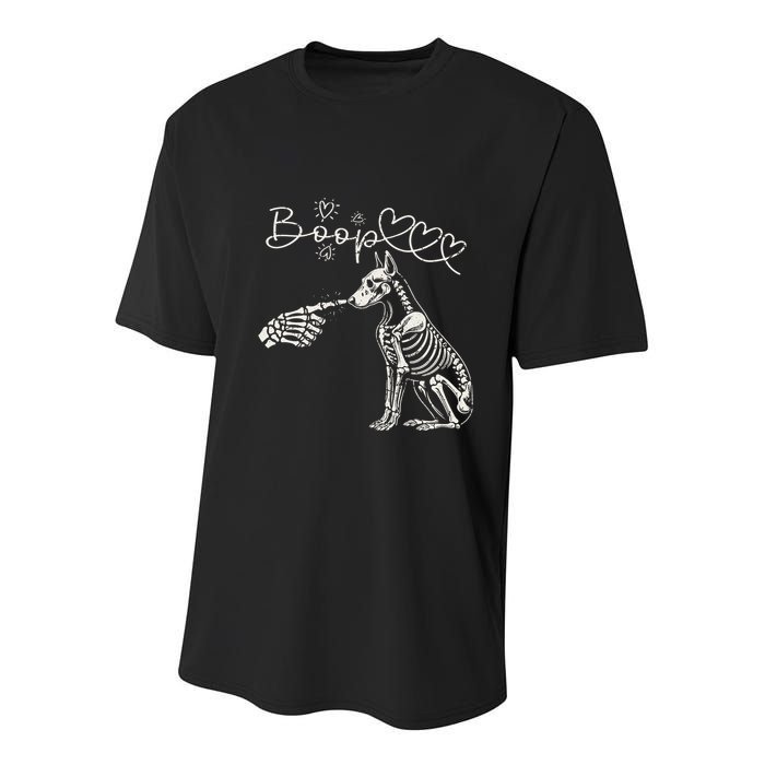 Funny Halloween Skeleton Hand Boop Doberman Pinscher Dog Youth Performance Sprint T-Shirt