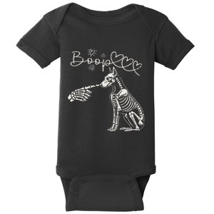 Funny Halloween Skeleton Hand Boop Doberman Pinscher Dog Baby Bodysuit