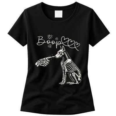 Funny Halloween Skeleton Hand Boop Doberman Pinscher Dog Womens T-Shirt