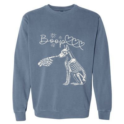 Funny Halloween Skeleton Hand Boop Doberman Pinscher Dog Garment-Dyed Sweatshirt