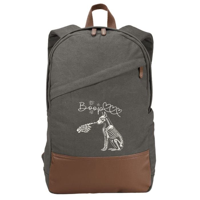 Funny Halloween Skeleton Hand Boop Doberman Pinscher Dog Cotton Canvas Backpack