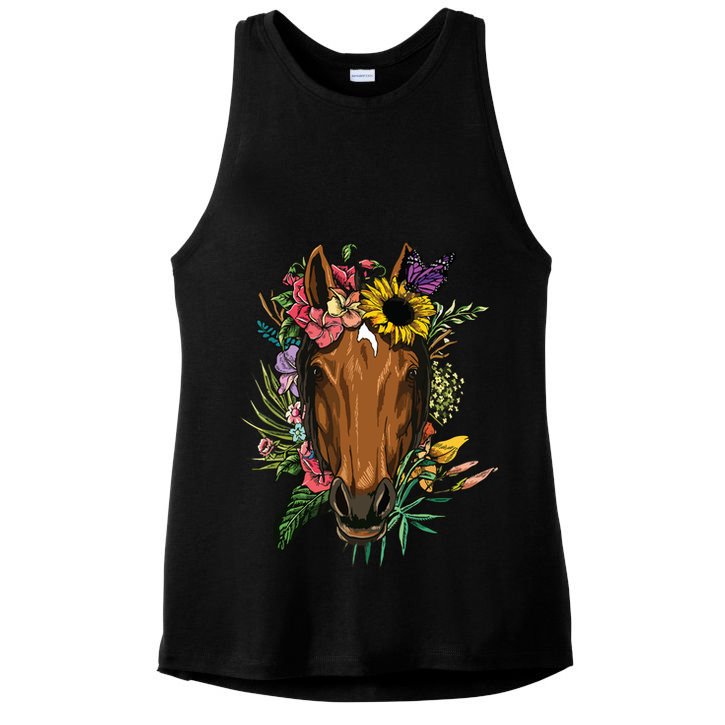 Floral Horse Spring Nature Horse Lovers For Women Men Ladies PosiCharge Tri-Blend Wicking Tank