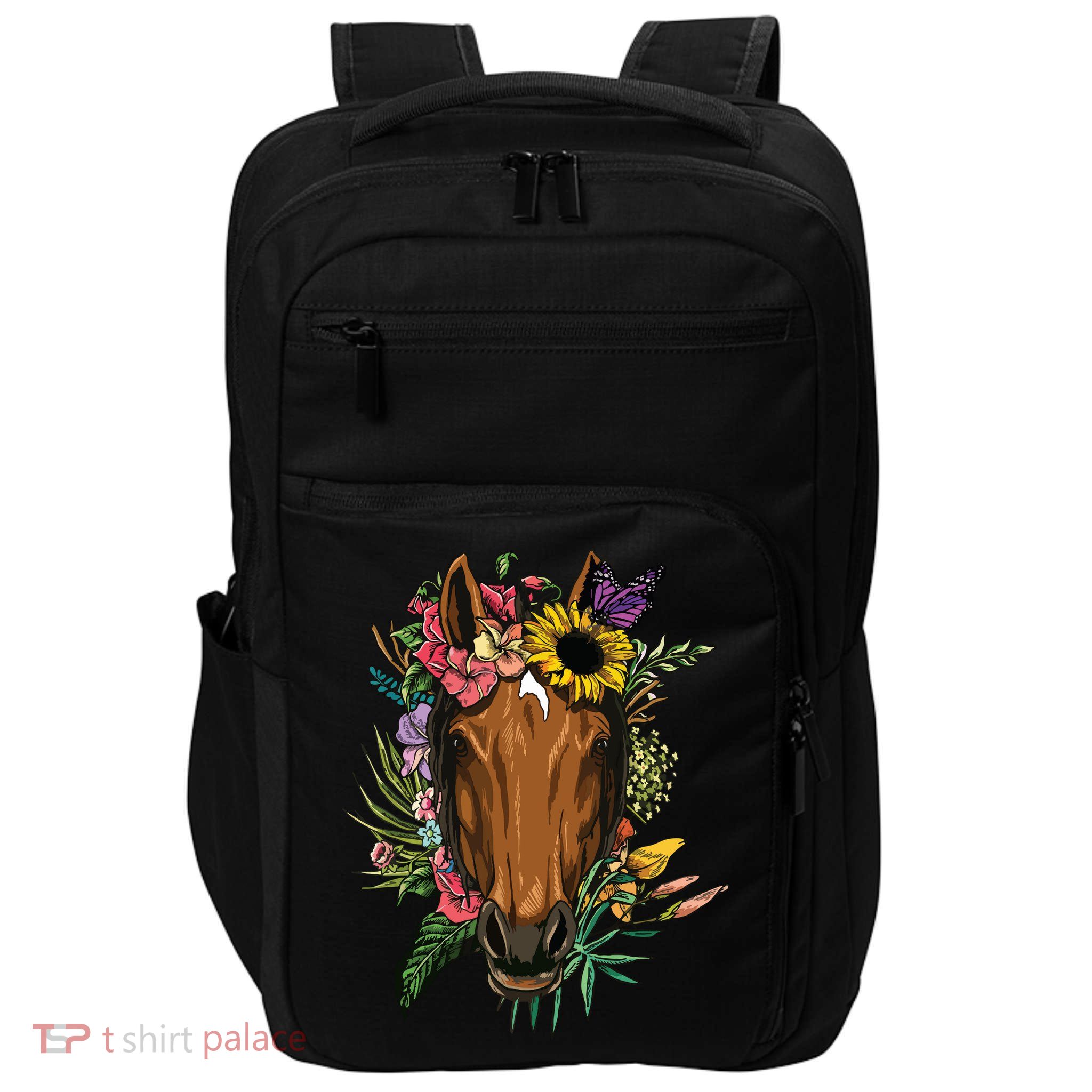 Floral Horse Spring Nature Horse Lovers For Women Men Impact Tech Backpack