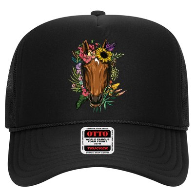 Floral Horse Spring Nature Horse Lovers For Women Men Trucker Hat