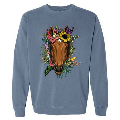 Floral Horse Spring Nature Horse Lovers For Women Men Garment-Dyed Sweatshirt