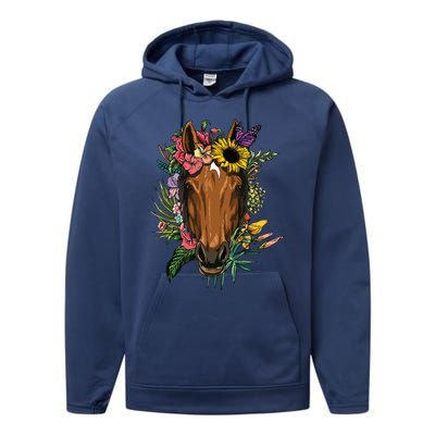 Floral Horse Spring Nature Horse Lovers For Women Men Performance Fleece Hoodie