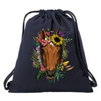 Floral Horse Spring Nature Horse Lovers For Women Men Drawstring Bag