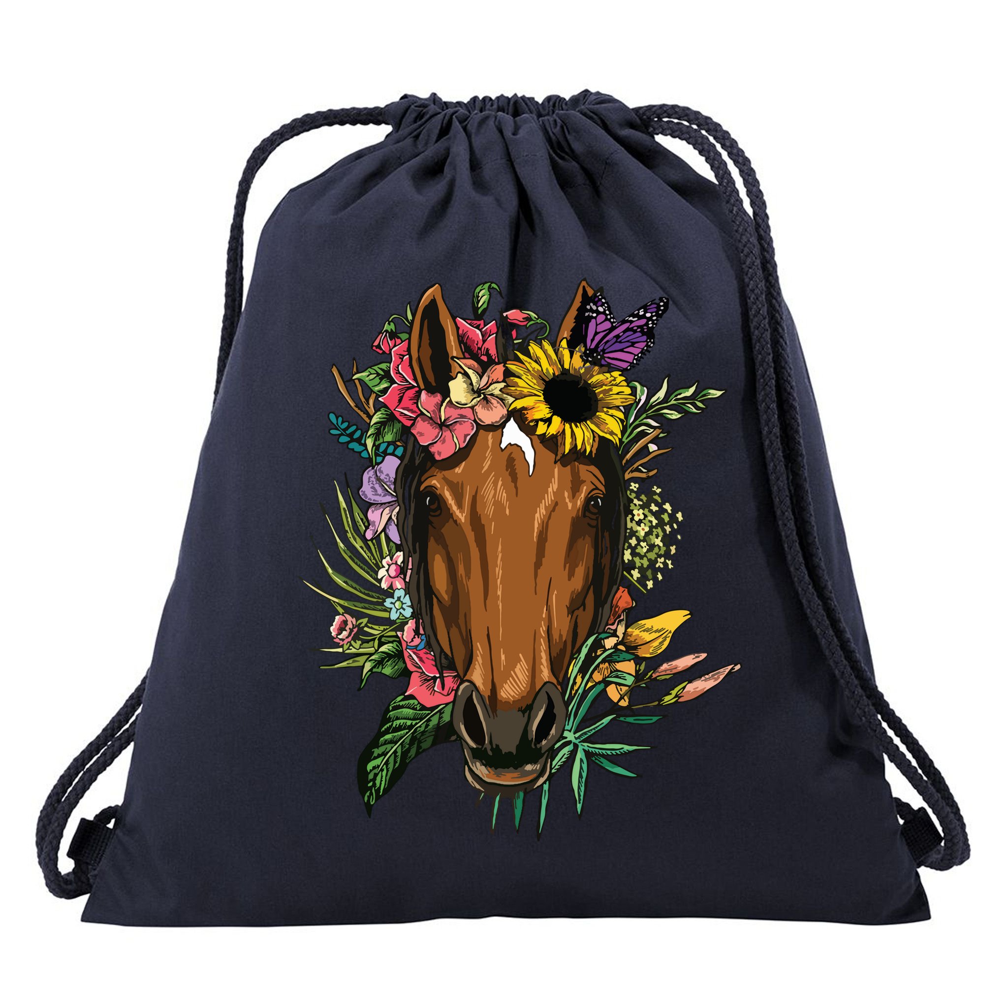 Floral Horse Spring Nature Horse Lovers For Women Men Drawstring Bag