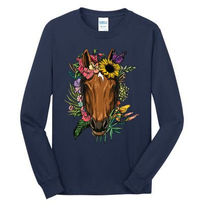 Floral Horse Spring Nature Horse Lovers For Women Men Tall Long Sleeve T-Shirt