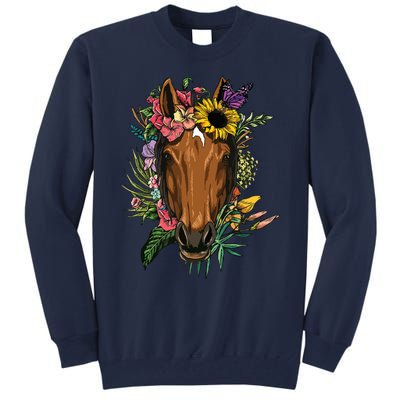 Floral Horse Spring Nature Horse Lovers For Women Men Tall Sweatshirt