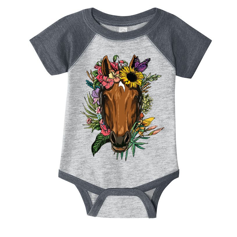 Floral Horse Spring Nature Horse Lovers For Women Men Infant Baby Jersey Bodysuit