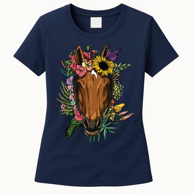 Floral Horse Spring Nature Horse Lovers For Women Men Womens T-Shirt