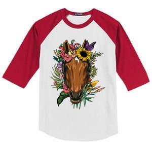 Floral Horse Spring Nature Horse Lovers For Women Men Kids Colorblock Raglan Jersey