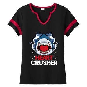 Funny Heart Shark Crusher Valentines Day Jawsome Beach Gift Ladies Halftime Notch Neck Tee