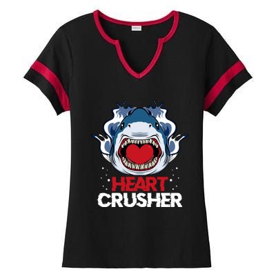 Funny Heart Shark Crusher Valentines Day Jawsome Beach Gift Ladies Halftime Notch Neck Tee