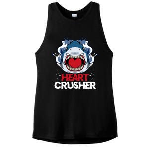 Funny Heart Shark Crusher Valentines Day Jawsome Beach Gift Ladies PosiCharge Tri-Blend Wicking Tank