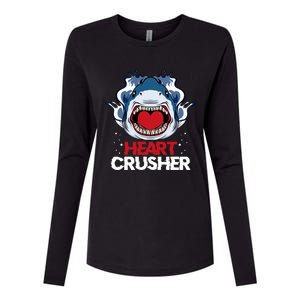 Funny Heart Shark Crusher Valentines Day Jawsome Beach Gift Womens Cotton Relaxed Long Sleeve T-Shirt