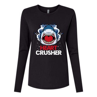 Funny Heart Shark Crusher Valentines Day Jawsome Beach Gift Womens Cotton Relaxed Long Sleeve T-Shirt