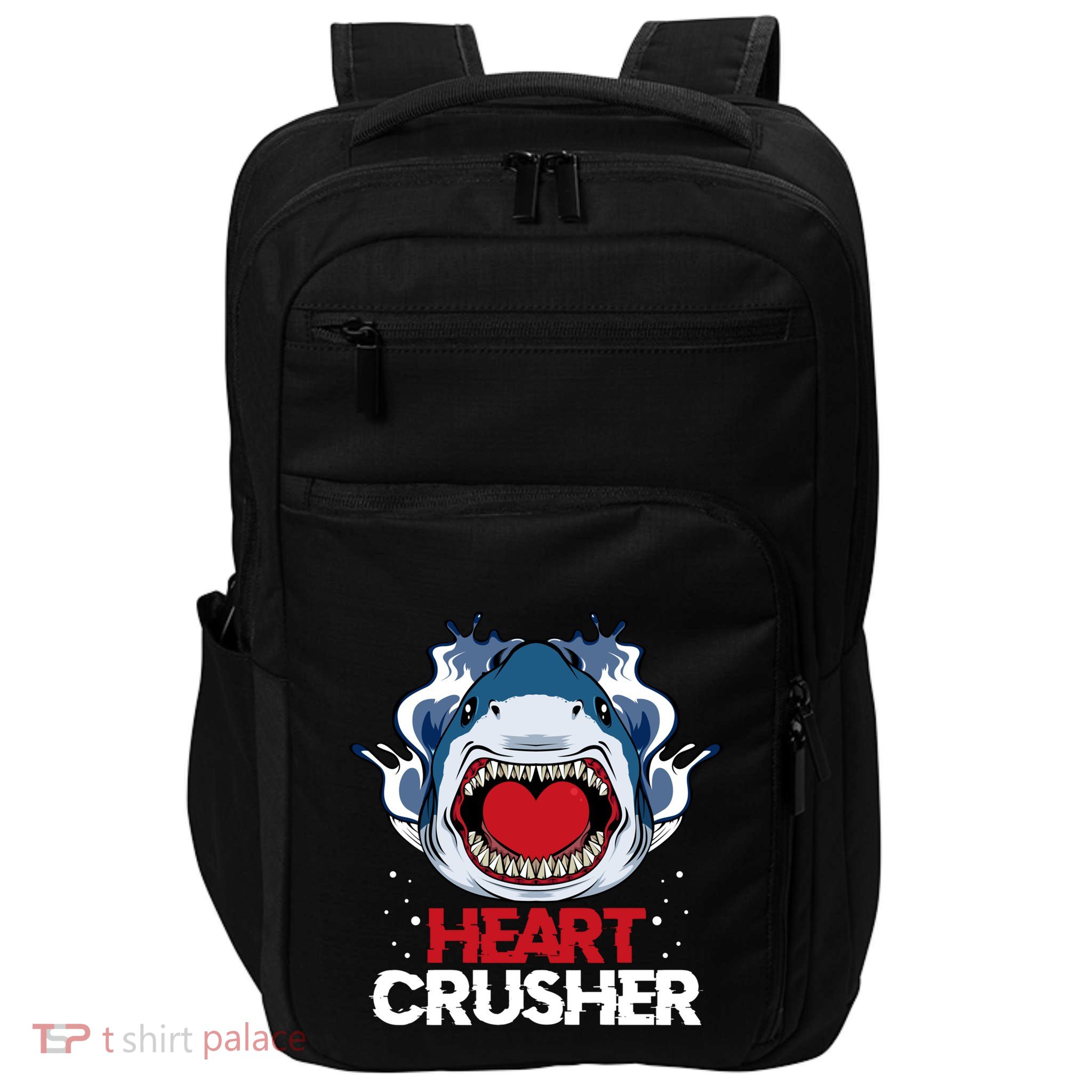 Funny Heart Shark Crusher Valentines Day Jawsome Beach Gift Impact Tech Backpack