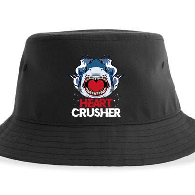 Funny Heart Shark Crusher Valentines Day Jawsome Beach Gift Sustainable Bucket Hat