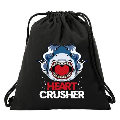 Funny Heart Shark Crusher Valentines Day Jawsome Beach Gift Drawstring Bag