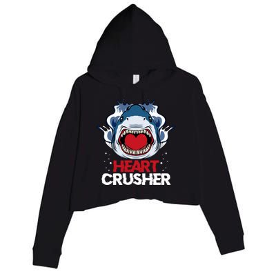 Funny Heart Shark Crusher Valentines Day Jawsome Beach Gift Crop Fleece Hoodie