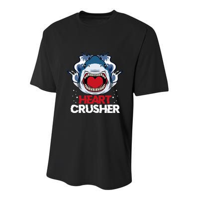 Funny Heart Shark Crusher Valentines Day Jawsome Beach Gift Youth Performance Sprint T-Shirt