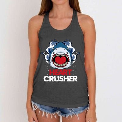 Funny Heart Shark Crusher Valentines Day Jawsome Beach Gift Women's Knotted Racerback Tank