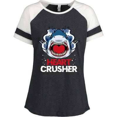 Funny Heart Shark Crusher Valentines Day Jawsome Beach Gift Enza Ladies Jersey Colorblock Tee