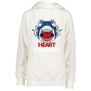 Funny Heart Shark Crusher Valentines Day Jawsome Beach Gift Womens Funnel Neck Pullover Hood