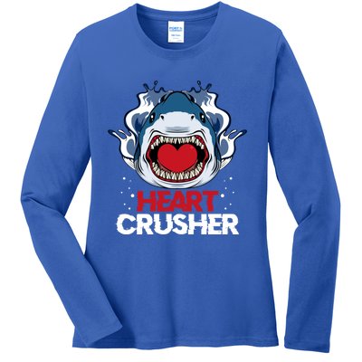 Funny Heart Shark Crusher Valentines Day Jawsome Beach Gift Ladies Long Sleeve Shirt