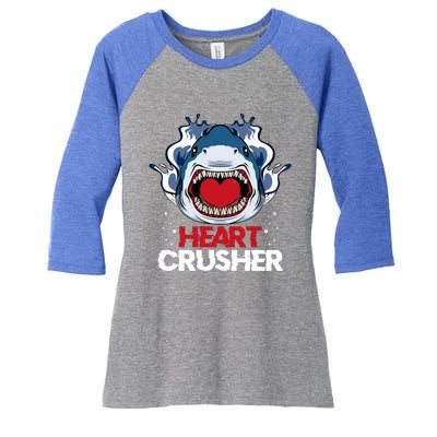 Funny Heart Shark Crusher Valentines Day Jawsome Beach Gift Women's Tri-Blend 3/4-Sleeve Raglan Shirt