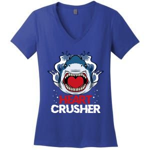 Funny Heart Shark Crusher Valentines Day Jawsome Beach Gift Women's V-Neck T-Shirt