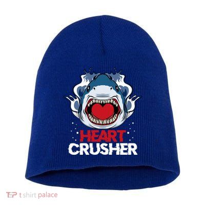 Funny Heart Shark Crusher Valentines Day Jawsome Beach Gift Short Acrylic Beanie