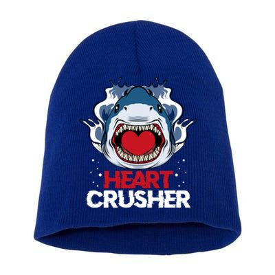 Funny Heart Shark Crusher Valentines Day Jawsome Beach Gift Short Acrylic Beanie