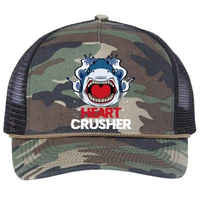 Funny Heart Shark Crusher Valentines Day Jawsome Beach Gift Retro Rope Trucker Hat Cap