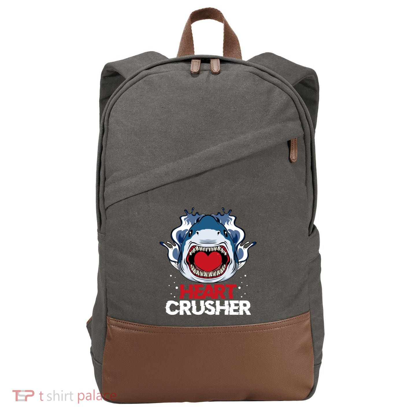 Funny Heart Shark Crusher Valentines Day Jawsome Beach Gift Cotton Canvas Backpack