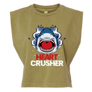 Funny Heart Shark Crusher Valentines Day Jawsome Beach Gift Garment-Dyed Women's Muscle Tee