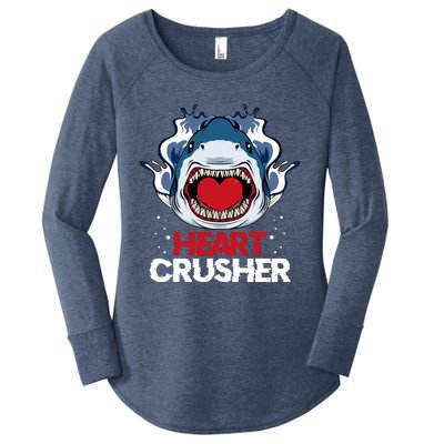 Funny Heart Shark Crusher Valentines Day Jawsome Beach Gift Women's Perfect Tri Tunic Long Sleeve Shirt