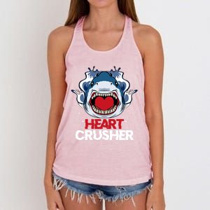 Funny Heart Shark Crusher Valentines Day Jawsome Beach Gift Women's Knotted Racerback Tank