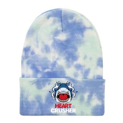 Funny Heart Shark Crusher Valentines Day Jawsome Beach Gift Tie Dye 12in Knit Beanie