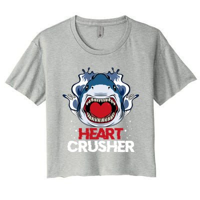 Funny Heart Shark Crusher Valentines Day Jawsome Beach Gift Women's Crop Top Tee