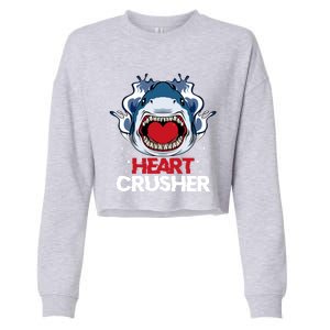 Funny Heart Shark Crusher Valentines Day Jawsome Beach Gift Cropped Pullover Crew